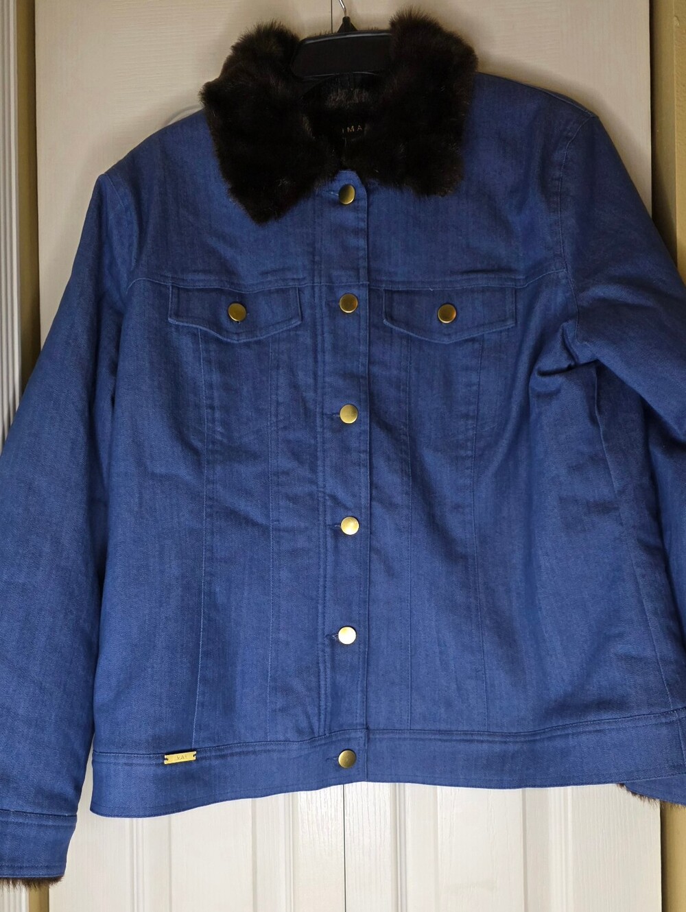 IMAN Women's Blue Button Down Faux Fur Lining Jacket XL